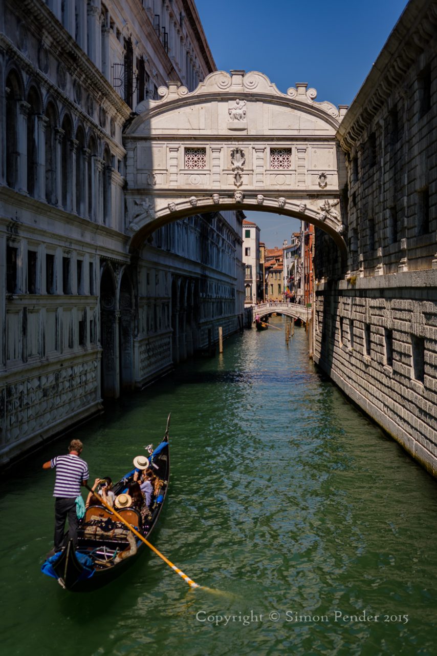Bridge of Sighs, Venice, with passing gondola